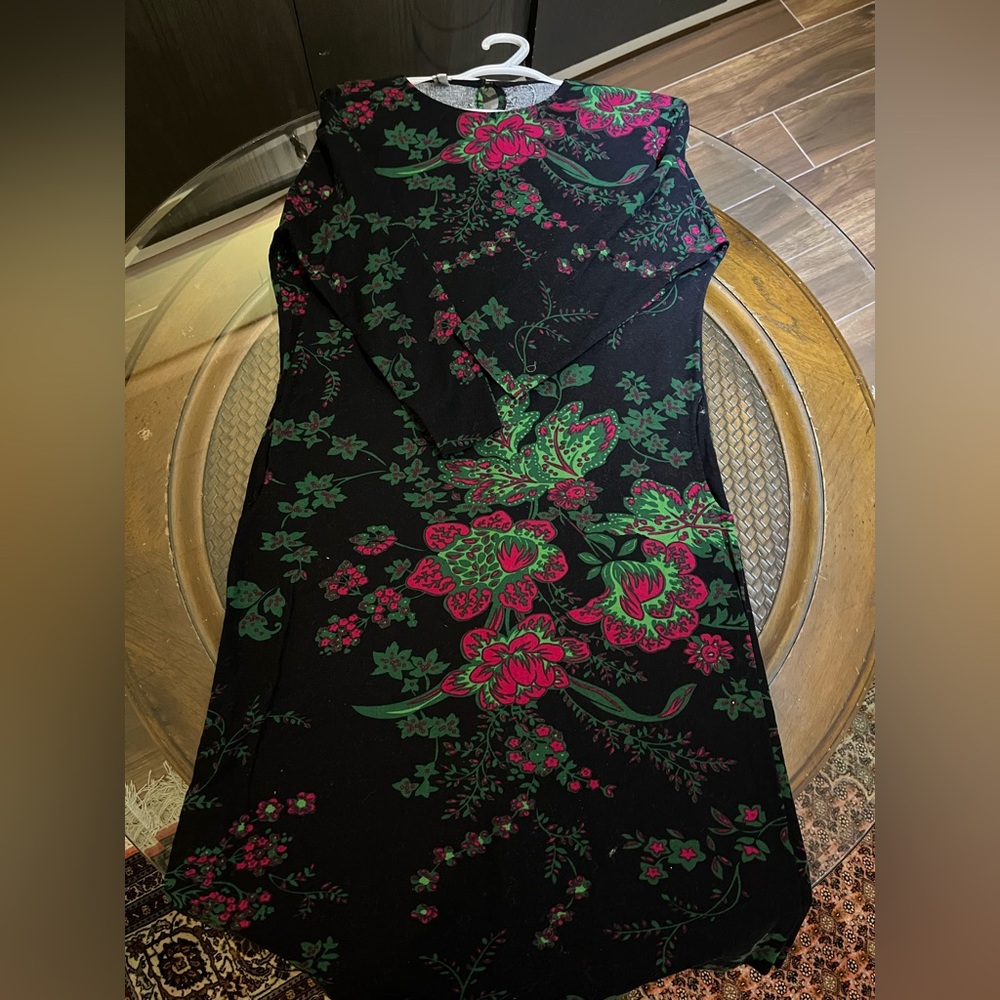 Floral Black and Green Dress
